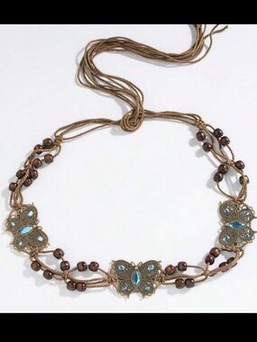 1pc Women's Bohemian Style Woven Wooden Bead Elegant Knotted Waist Belt